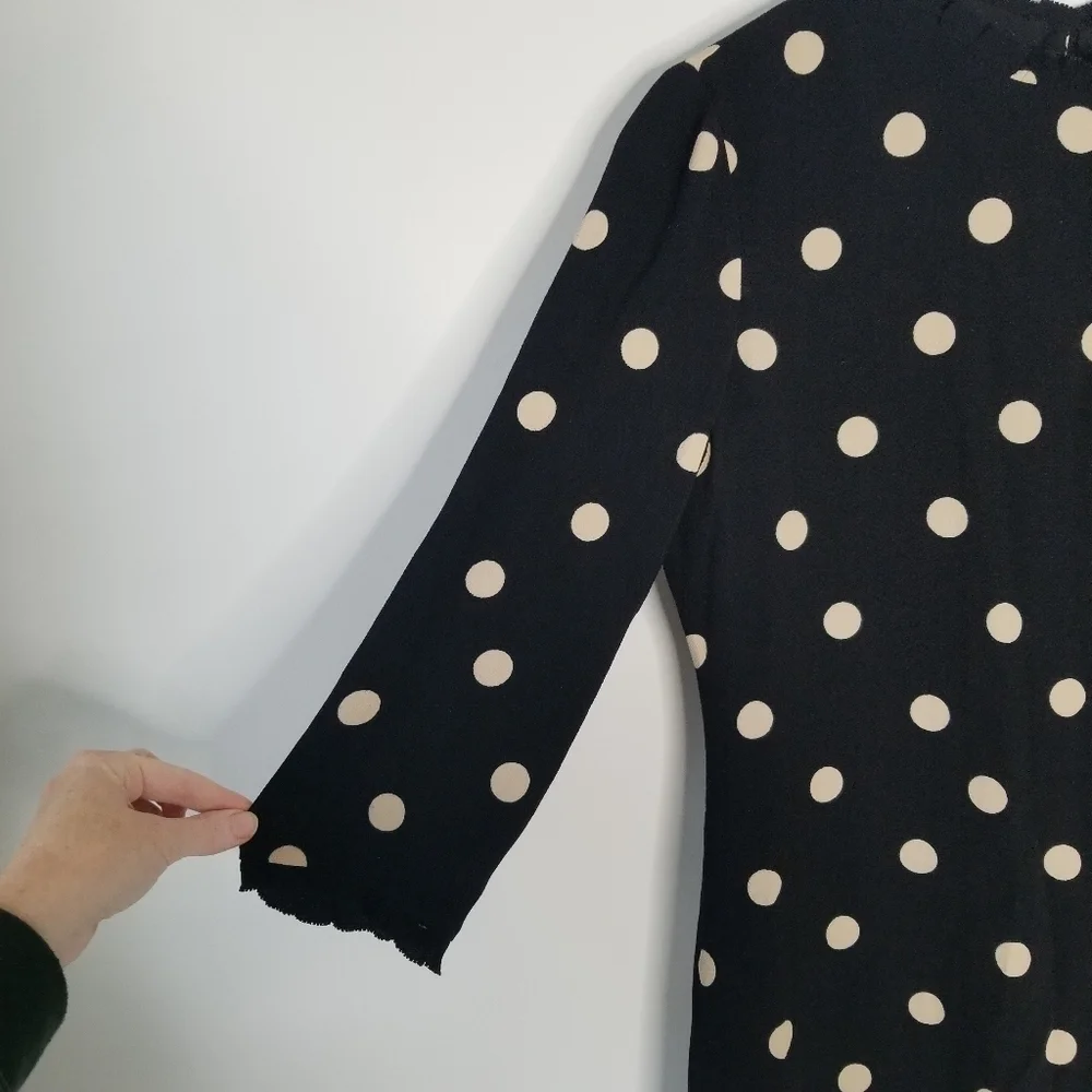 Kate Spade Polka Dot 3/4 Length Sleeve Crepe Mini Dress Ruffles Size 6